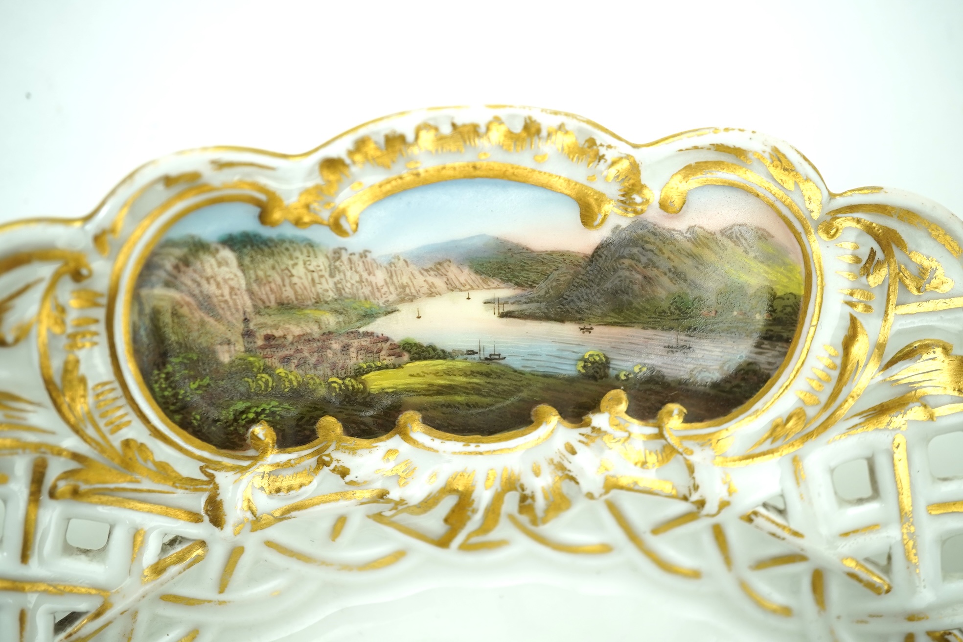 A Meissen topographical reticulated dresser plate, 19th century